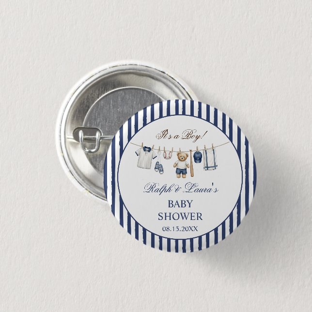 Baseball Bear Baby Shower  1 Inch Round Button (Front & Back)