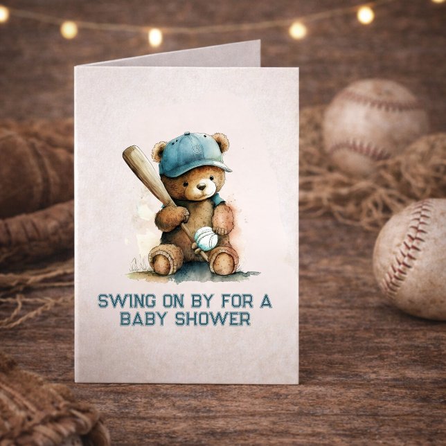 Baseball Bear Boy Little Slugger  Baby Shower Invitation (Creator Uploaded)