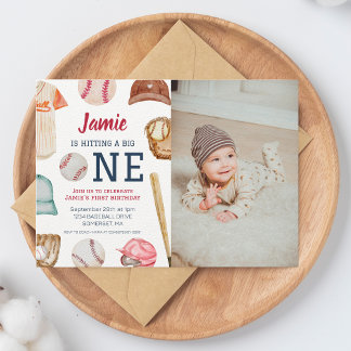 Baseball Big One Boy 1st Birthday  Invitation
