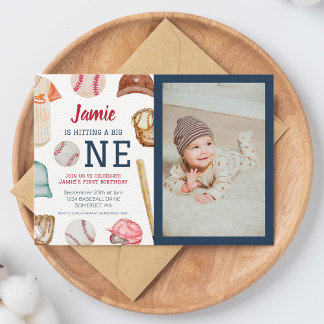 Baseball Big One Boy 1st Birthday Invitation