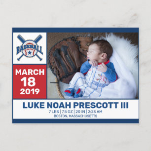 Baseball Birth Photo Announcement Postcard
