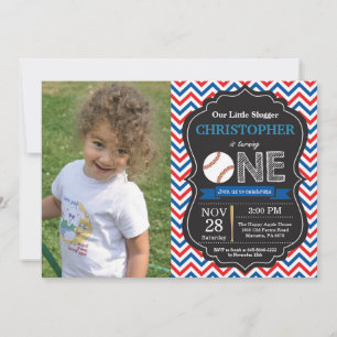 Baseball Birthday 1st Birthday Party Photo Invitation