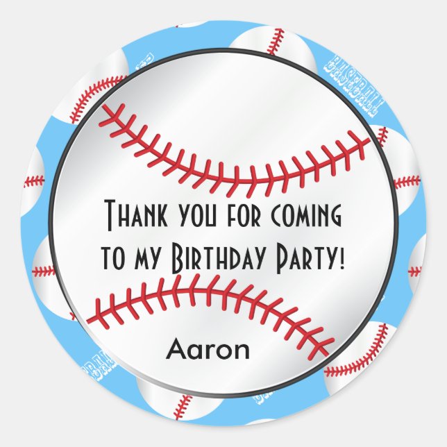 Baseball Birthday | Baby Blue | Thank You Classic Round Sticker (Front)