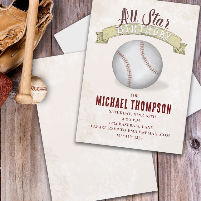 Baseball Birthday Boy Vintage Custom  Invitation (Creator Uploaded)