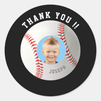 Baseball Birthday Custom Photo Thank You Classic Round Sticker