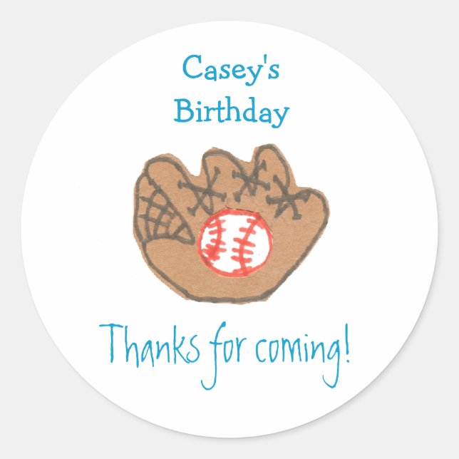 Baseball birthday favour label (Front)