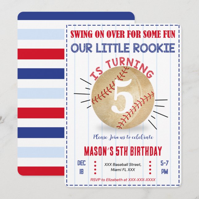 Baseball Birthday Invitation (Front/Back)