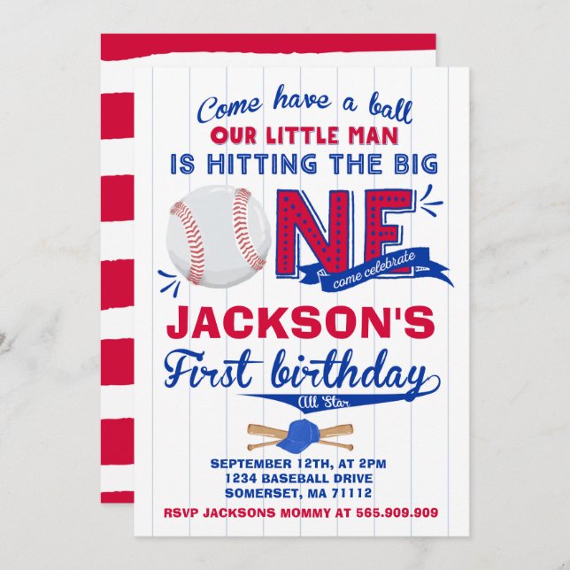 Baseball Birthday Invitation Baseball 1st Birthday (Front/Back)