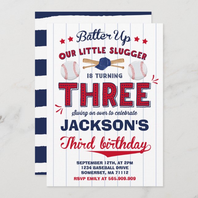 Baseball Birthday Invitation Baseball 3rd Birthday (Front/Back)
