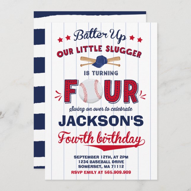 Baseball Birthday Invitation Baseball 4th Birthday (Front/Back)