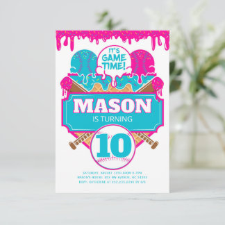 Baseball Birthday Invitation Drip Theme