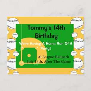 Baseball Birthday Invitation Postcard