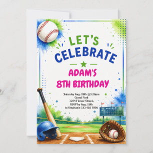 Baseball Birthday Invitation Watercolor Design