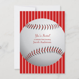 Baseball Birthday Invites (red stripes)