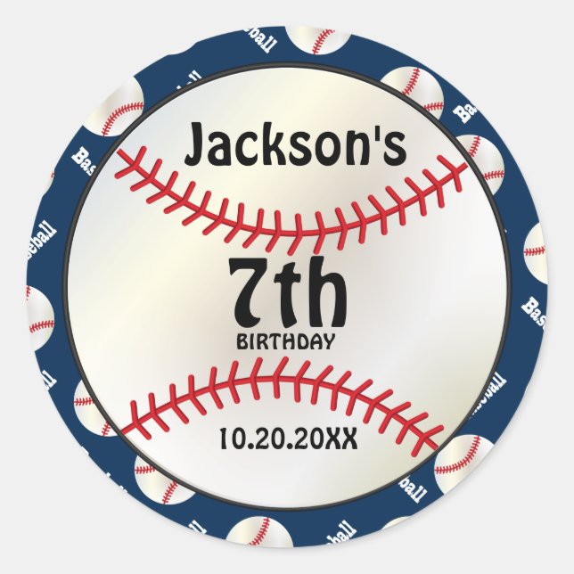 Baseball Birthday on DIY Colour | Personalize Classic Round Sticker (Front)