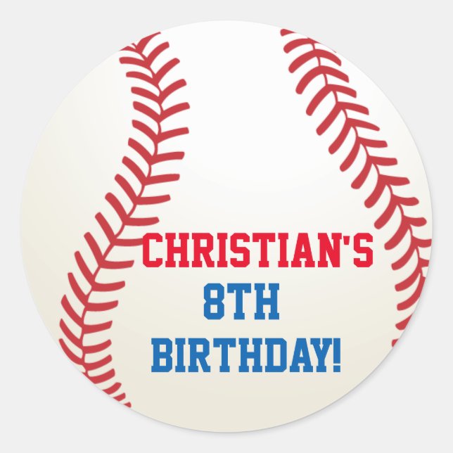 Baseball Birthday Party Favour Stickers (Front)