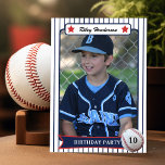 Baseball Birthday Party Invitation<br><div class="desc">Personalize these cute baseball birthday invitations with your player's favourite photo. The baseball card design has a pinstripe background and features red all-stars and a baseball with the birthday MVP age. All the text can be changed to suite your needs.</div>