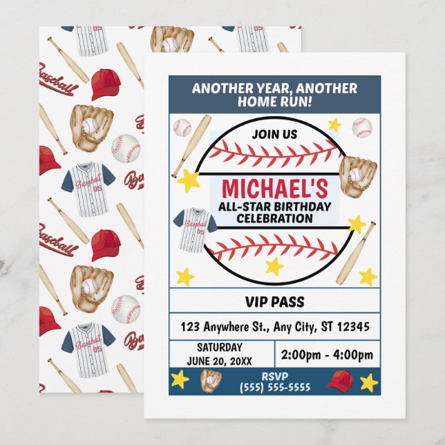 Baseball Birthday Party Invitation (Devant / Derrière)