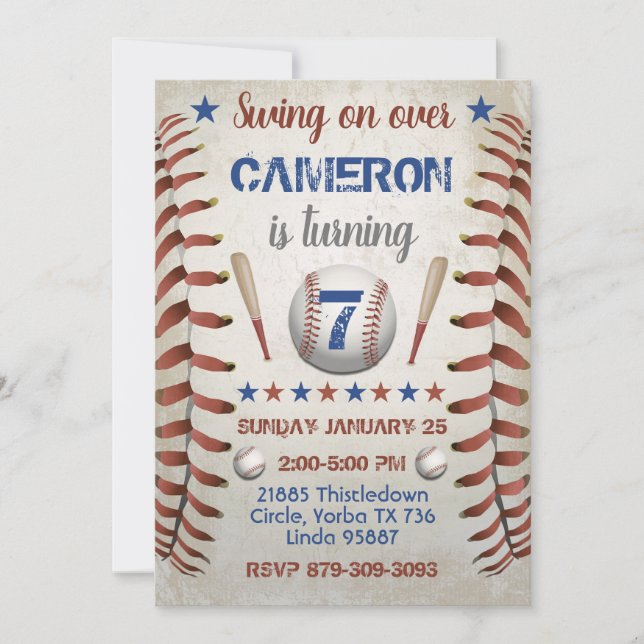 Baseball Birthday Party Invitation (Front)
