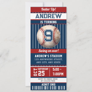 Baseball Birthday Party Invitation Ticket