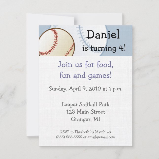 Baseball Birthday Party Invitations  4.25" x 5.5" (Front)