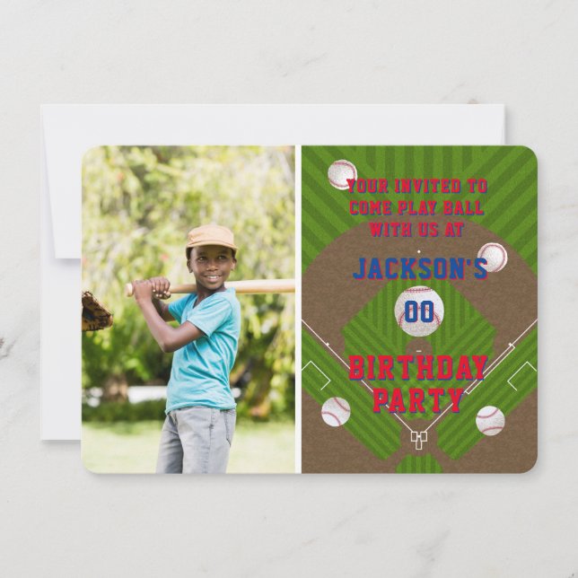 Baseball Birthday Party Photo Invitation (Front)