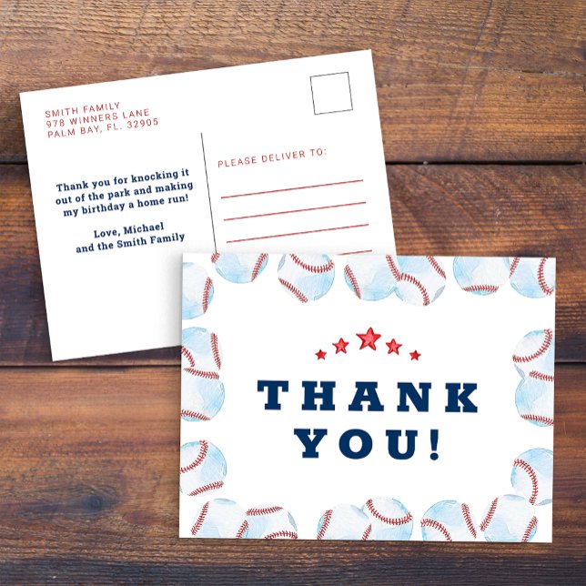 Baseball Birthday Party Thank You Postcard  (Thank You Card)