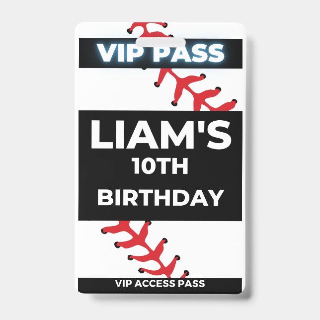 Baseball birthday Party VIP Pass Badge (Front)