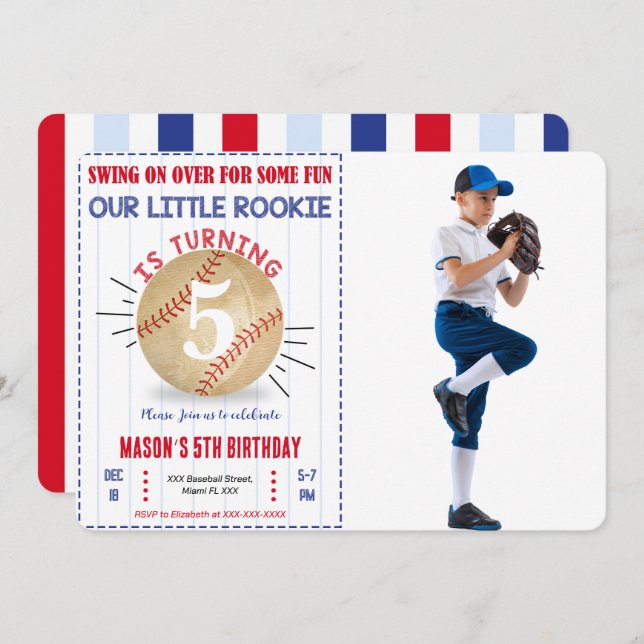 Baseball Birthday Photo Invitation (Front/Back)