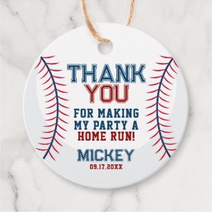 Baseball Birthday Thank You Favour Tags