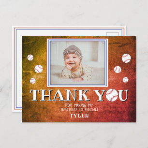 Baseball Birthday Thank you Photo Card