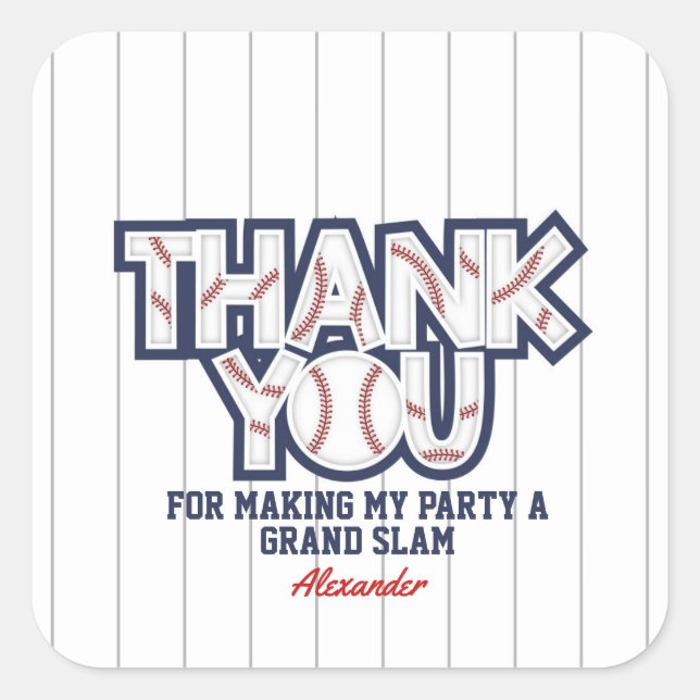 Baseball Birthday Thank You Sticker (Front)