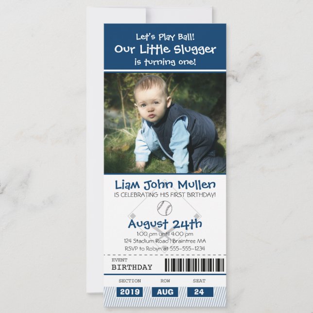 Baseball Birthday Ticket Invitation (Front)