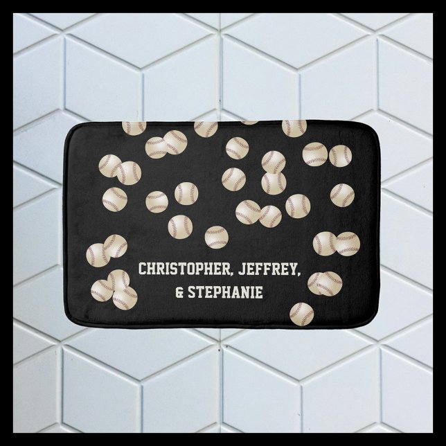 Baseball Black and White Personalized Name Plush Bath Mat (Creator Uploaded)