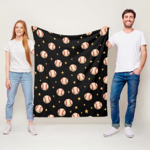 Baseball Black Night Stars Fleece Blanket