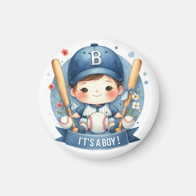 Baseball Bliss Baby Boy Announcement Baby Shower Magnet (Front)