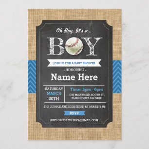 Baseball Blue Boy Baby Shower Sports Invite