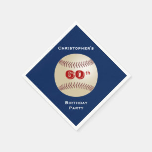 Baseball Blue Name 60th Birthday Party Paper Napkin