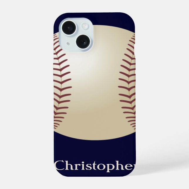 Baseball, Blue, Name iPhone 15 Case (Back)