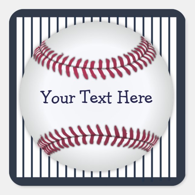 Baseball Blue Pin Stripes Personalized Square Sticker (Front)