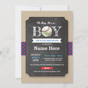 Baseball Blue Red Boy Baby shower Invitation sport