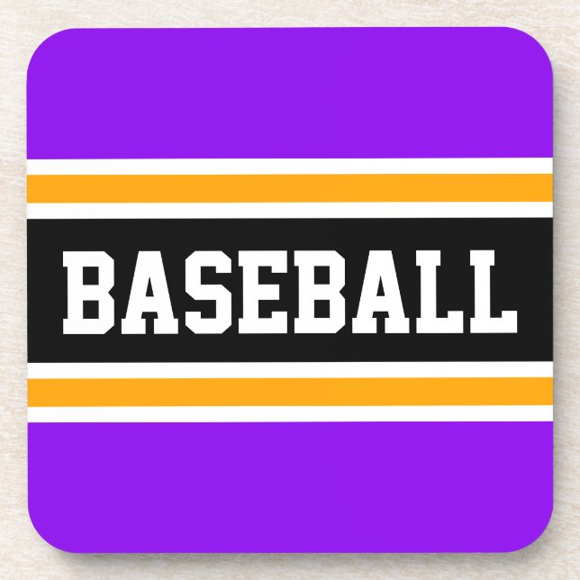 BASEBALL Bold Bright Purple Yellow Black Stripes Coaster (Front)