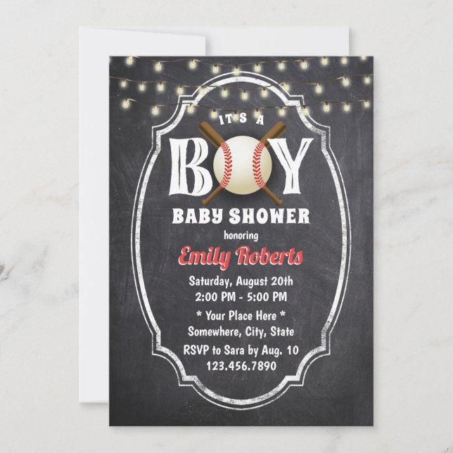 Baseball Boy Baby Shower Rustic Chalkboard Invitation (Front)