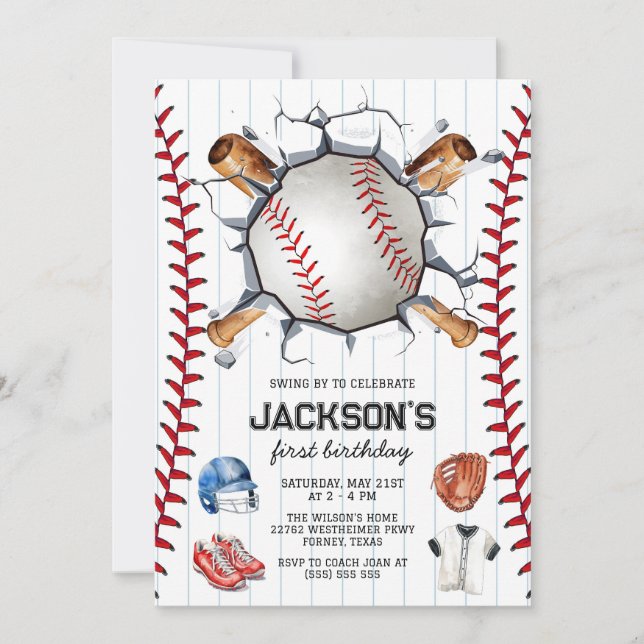 Baseball Boy Birthday Party Invitation (Devant)