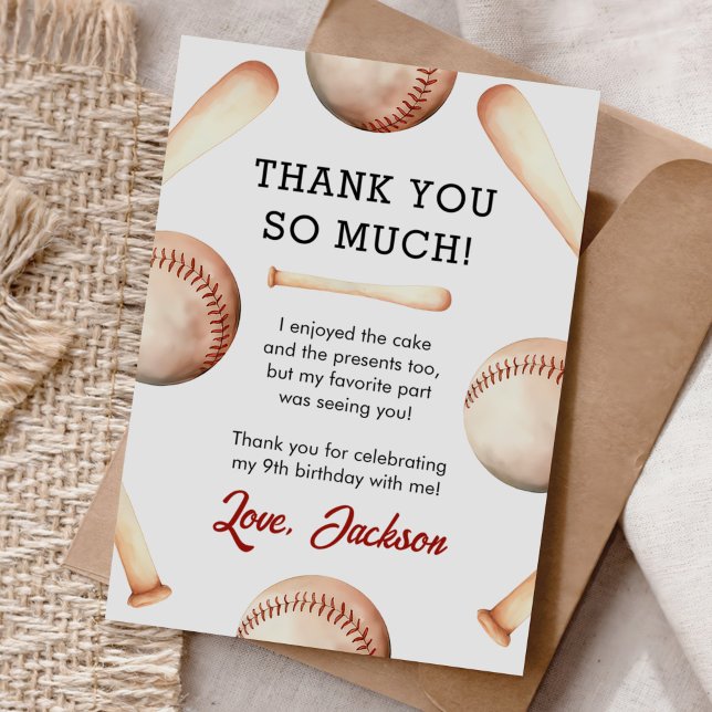  Baseball Boy Birthday Party Thank You Card (Creator Uploaded)