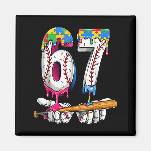 Baseball Boy Puzzle Ice Cream Drip Baseball Autism Magnet (Front)