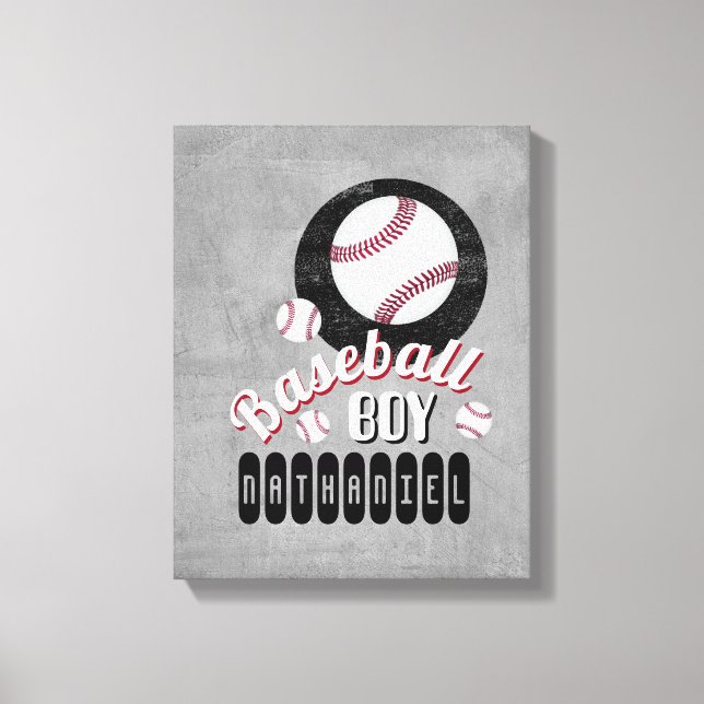 baseball boy sports quote add your name grey    canvas print (Front)