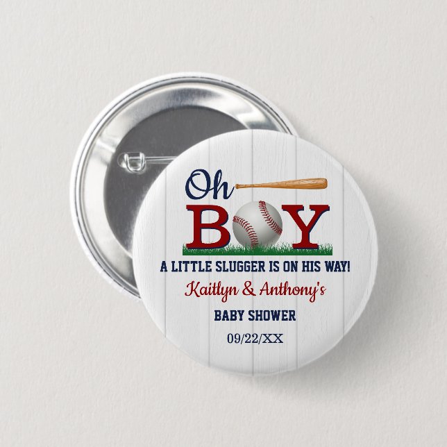 Baseball Boys Baby Shower 2 Inch Round Button (Front & Back)