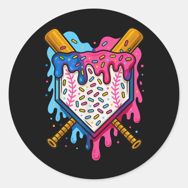 Baseball Boys Ice Cream Drip Baseball  Classic Round Sticker (Front)