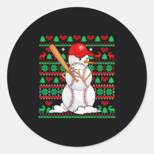 Baseball Boys Men Christmas Snowman Players Ugly X Classic Round Sticker